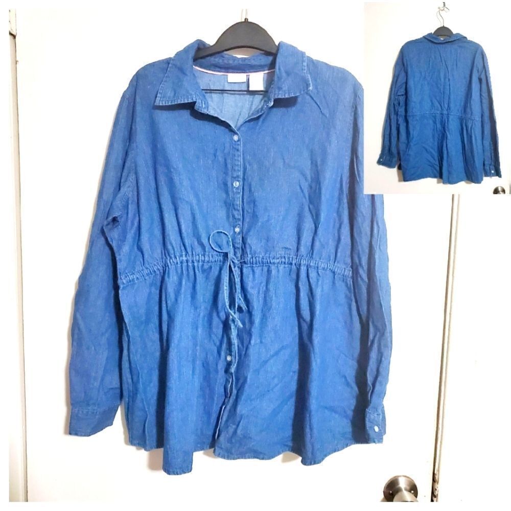 Induetime Woman's Blue Chambray Maternity Shirt Size XL
